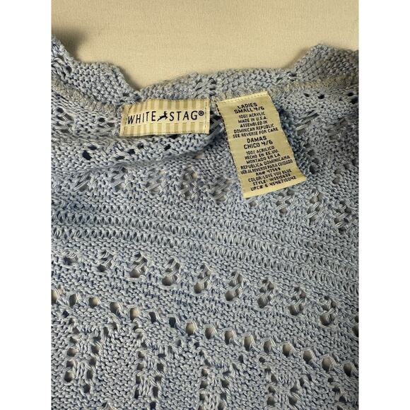 Vtg Y2K Small Sweater Cardigan Open Knit Coquette Baby Blue Tie Front Cottage - Picture 3 of 3